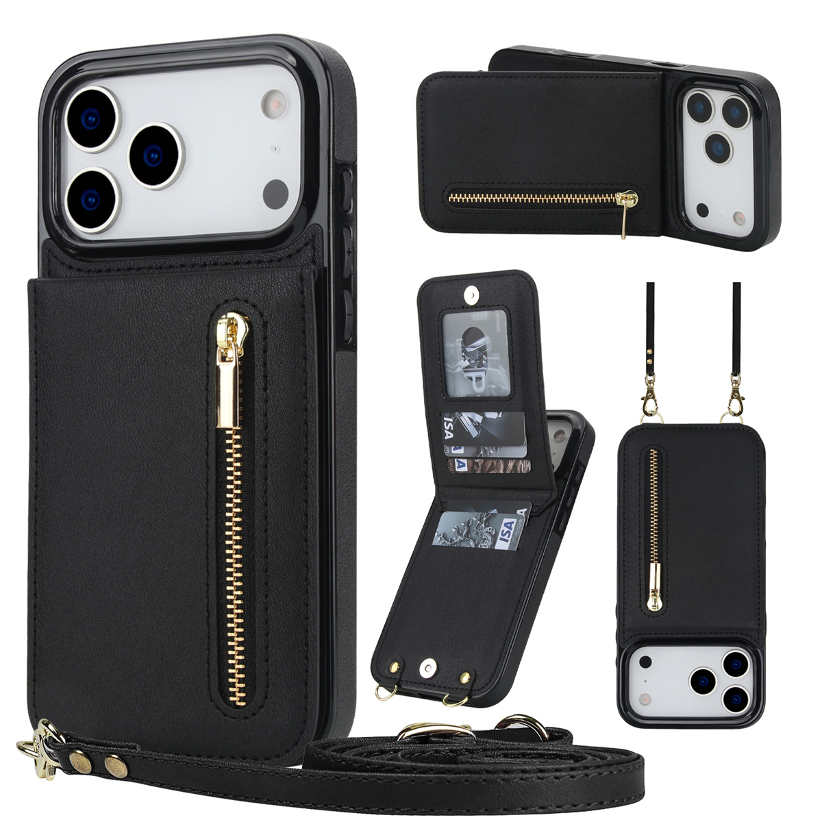 Leather Wallet Card Holder Phone Cover - Кожаный чехол-кошелек с молнией и отделением